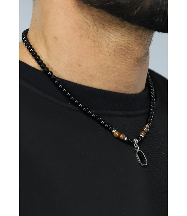 Zwarte Heren Kralen Ketting met Hanger