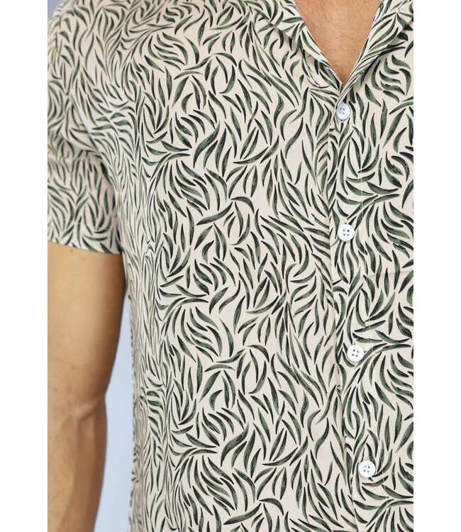 Witte Heren Blouse met Blaadjes Patroon