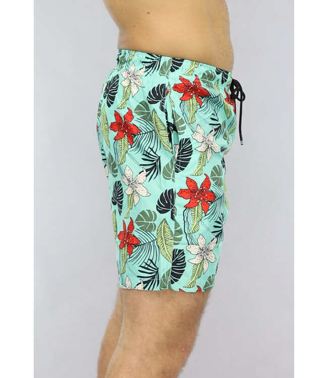 Heren Zwem Short in Turquoise met Bloemen Print