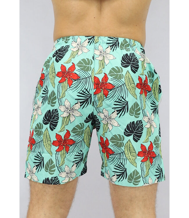 Heren Zwem Short in Turquoise met Bloemen Print