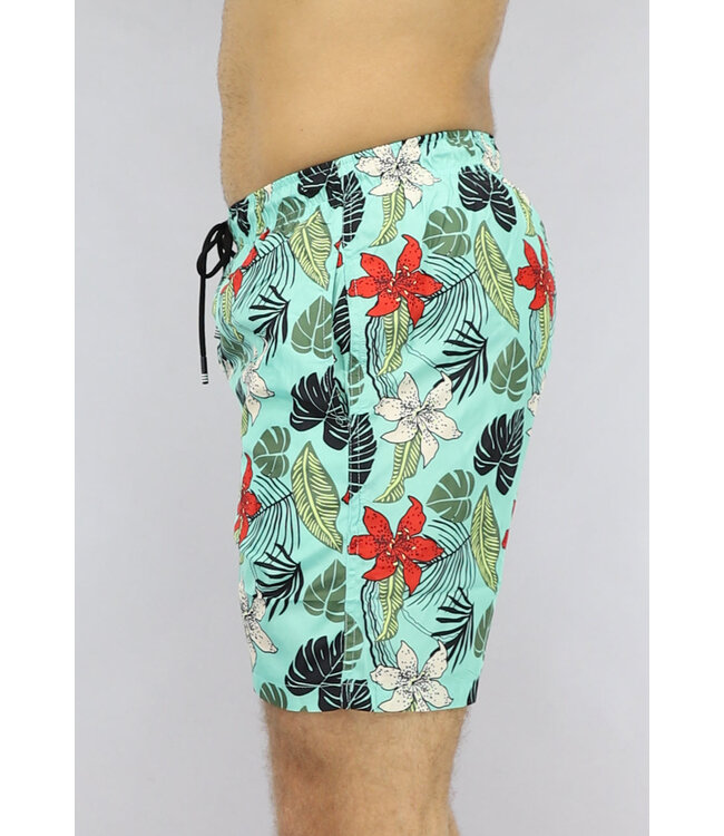 Heren Zwem Short in Turquoise met Bloemen Print