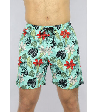 NEW0305 Heren Zwem Short in Turquoise met Bloemen Print