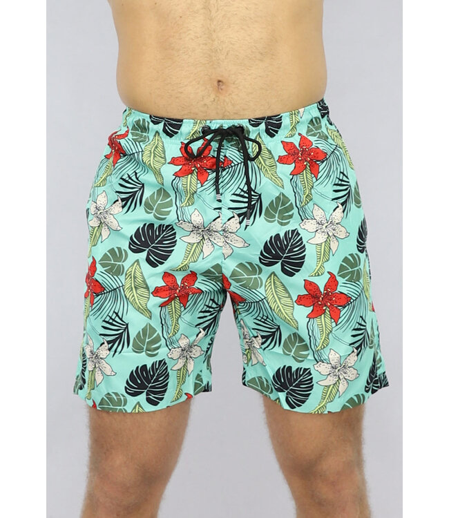 Heren Zwem Short in Turquoise met Bloemen Print