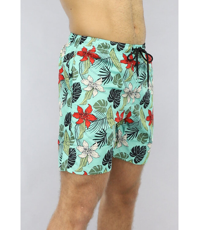Heren Zwem Short in Turquoise met Bloemen Print