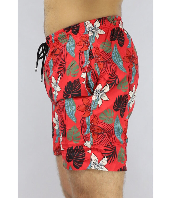 Heren Zwembroek in Rood met Bloemen Print