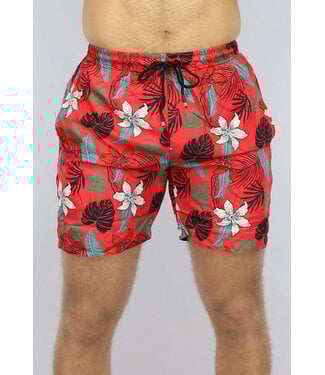 Heren Zwembroek in Rood met Bloemen Print
