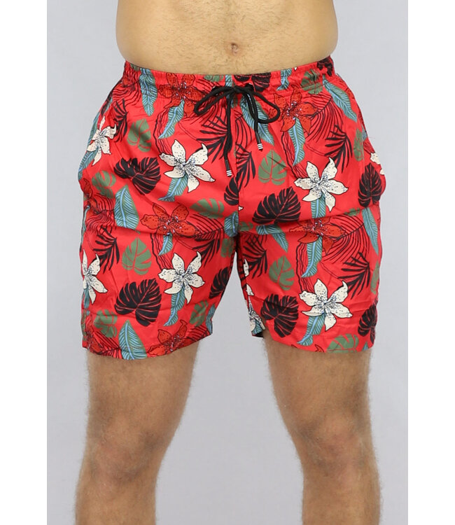 Heren Zwembroek in Rood met Bloemen Print