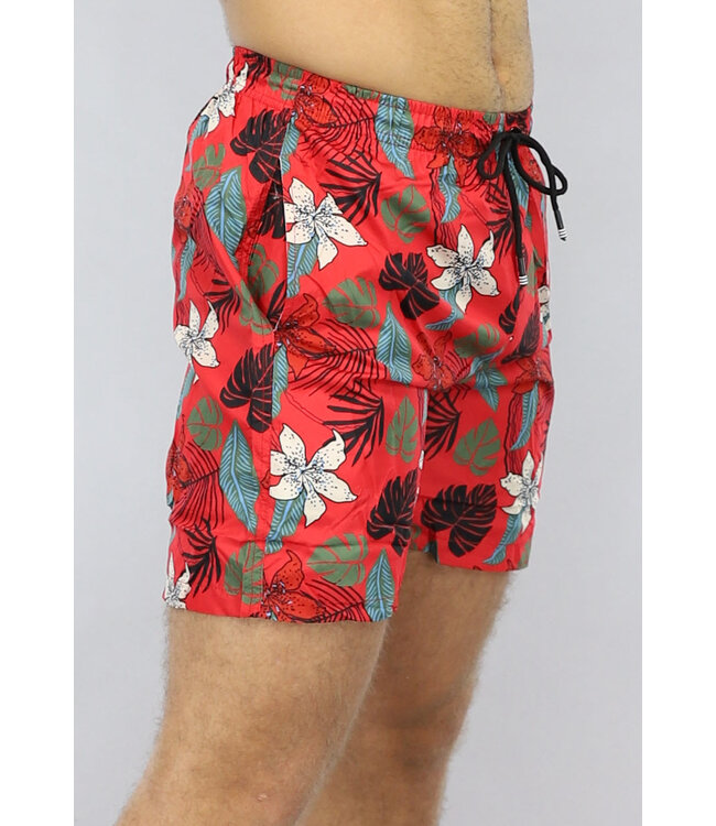 Heren Zwembroek in Rood met Bloemen Print