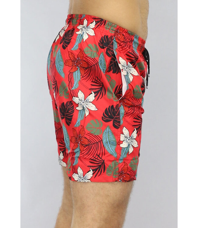 Heren Zwembroek in Rood met Bloemen Print