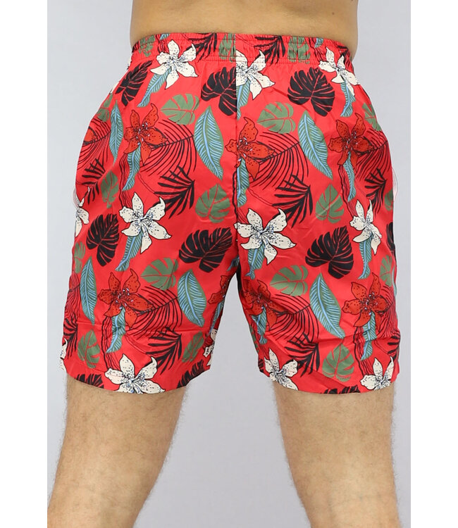 Heren Zwembroek in Rood met Bloemen Print