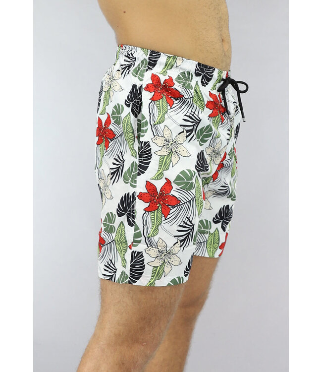 Witte Heren Zwembroek met Leaf Print