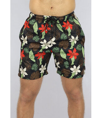 Zwarte Heren Zwem Short met Leaf Print