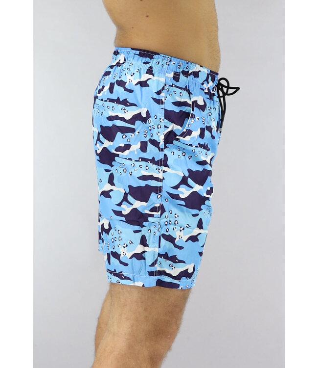 Swimshort in Blauw met Camouflage-  en Panterprint