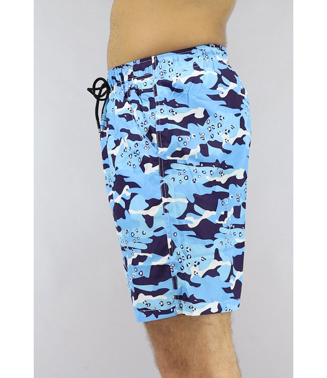 Swimshort in Blauw met Camouflage-  en Panterprint