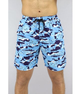 Swimshort in Blauw met Camouflage-  en Panterprint