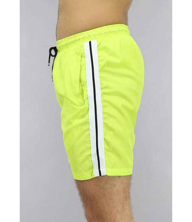 Neon Gele Swimshort met Zwart/Wit Streep