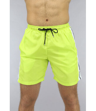 Neon Gele Swimshort met Zwart/Wit Streep