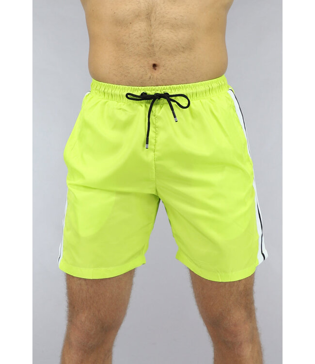Neon Gele Swimshort met Zwart/Wit Streep