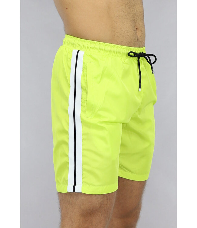 Neon Gele Swimshort met Zwart/Wit Streep