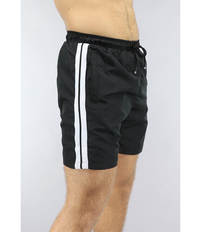 Zwarte Zwem Short met Zwart/Wit Streep