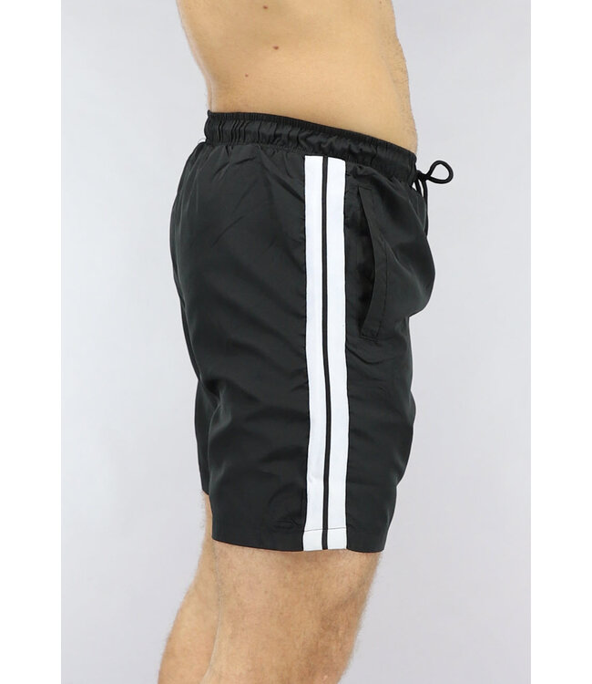 Zwarte Zwem Short met Zwart/Wit Streep
