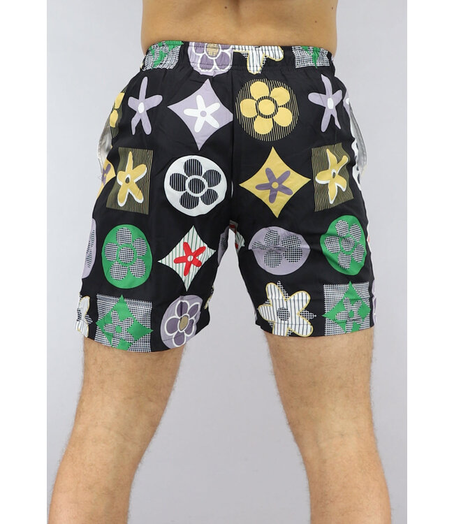 Zwarte Zwem Short met Inspired Print