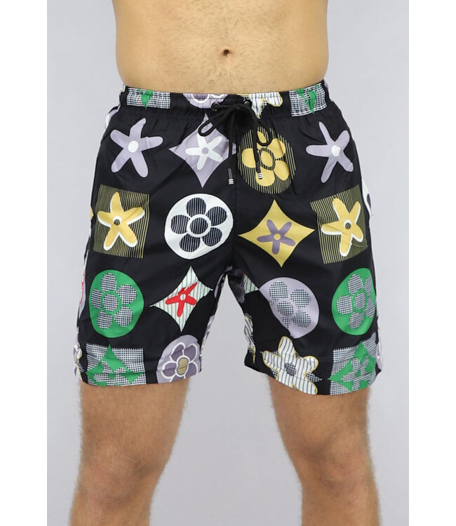 Zwarte Zwem Short met Inspired Print