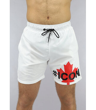 Witte Mannen Zwembroek met Blad Opdruk