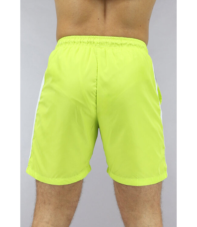 Neon Gele Swimshort met Zwart/Wit Streep