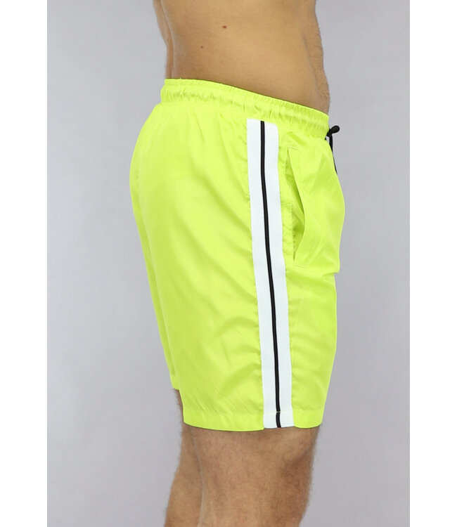 Neon Gele Swimshort met Zwart/Wit Streep