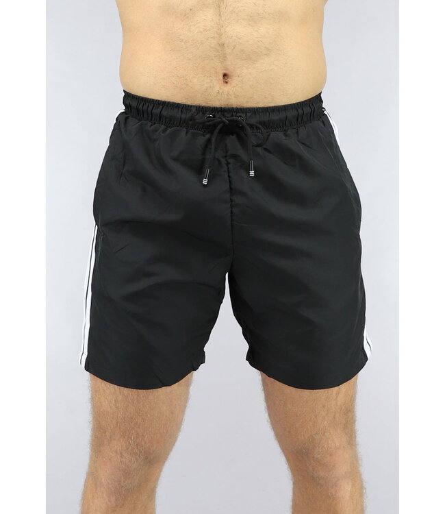 Zwarte Zwem Short met Zwart/Wit Streep
