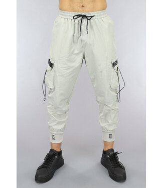 OP=OP.27.NL Parachute Stof Cargo Broek met Geborduurde Pijpen