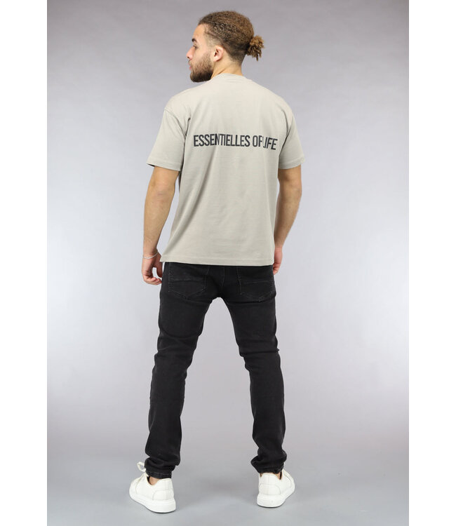 Taupe Heren T Shirt met Korte Mouwen en Tekst