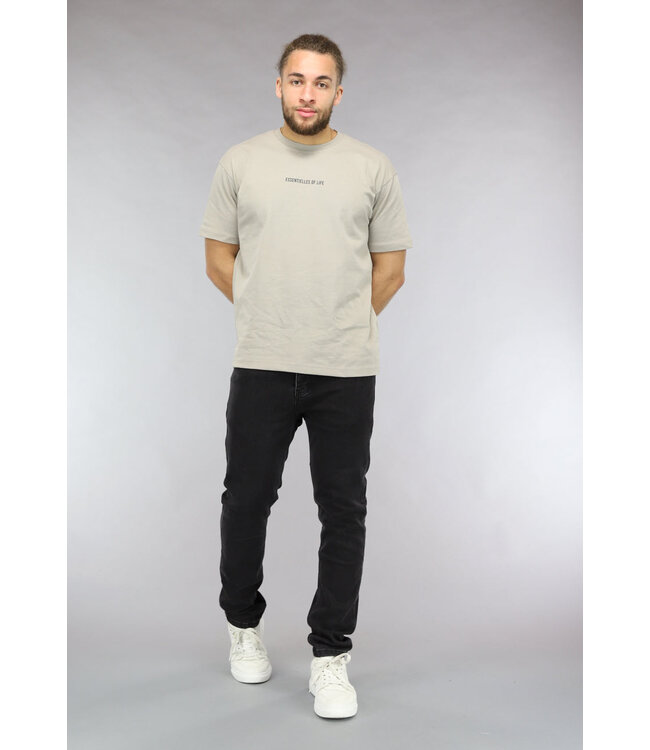 Taupe Heren T Shirt met Korte Mouwen en Tekst