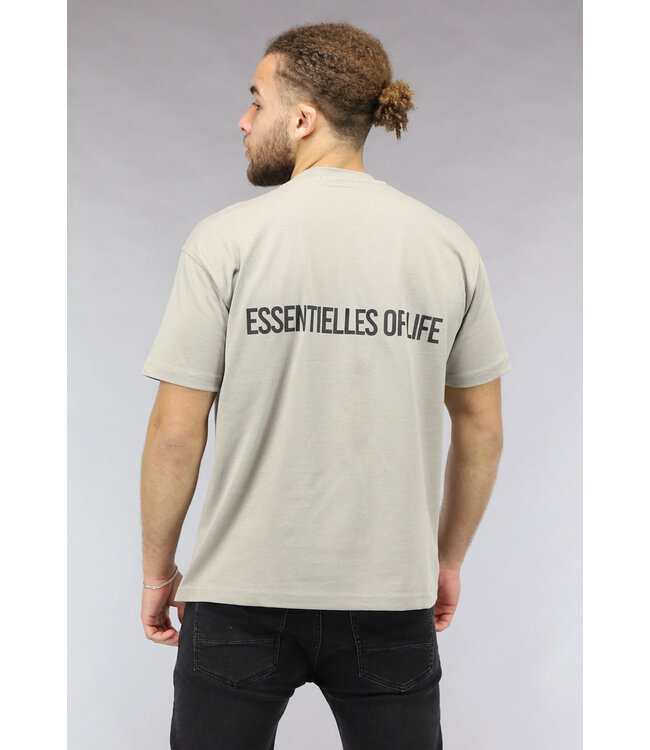 Taupe Heren T Shirt met Korte Mouwen en Tekst