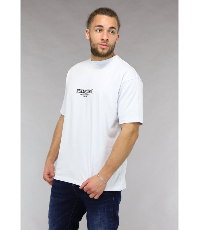 Loose Fit Wit Mannen T Shirt met Renaissance Tekst