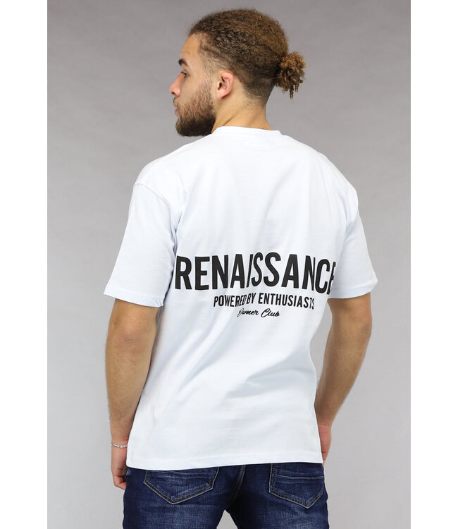 Loose Fit Wit Mannen T Shirt met Renaissance Tekst