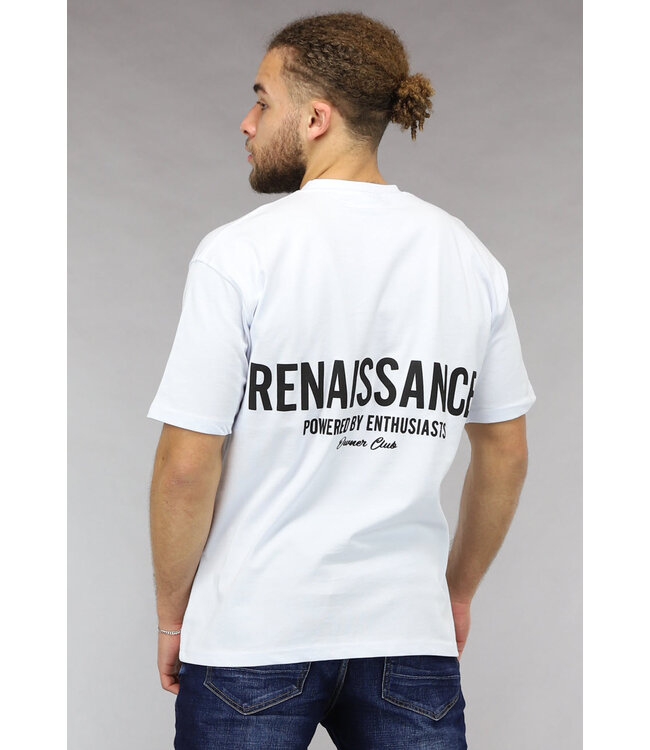 NEW0305 Loose Fit Wit Mannen T Shirt met Renaissance Tekst