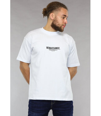 Loose Fit Wit Mannen T Shirt met Renaissance Tekst