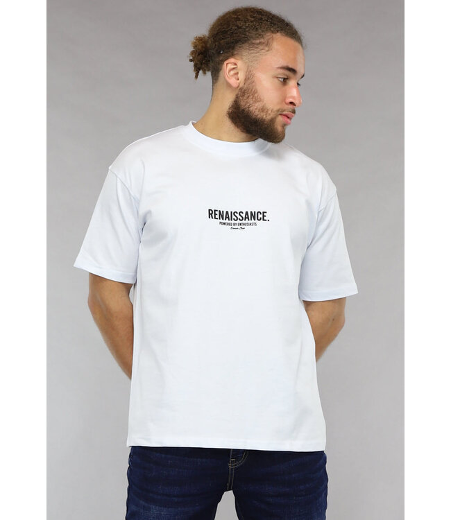 NEW0305 Loose Fit Wit Mannen T Shirt met Renaissance Tekst