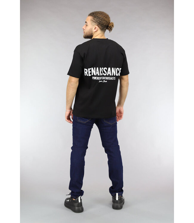 Oversized Zwart Mannen T Shirt met Renaissance Tekst