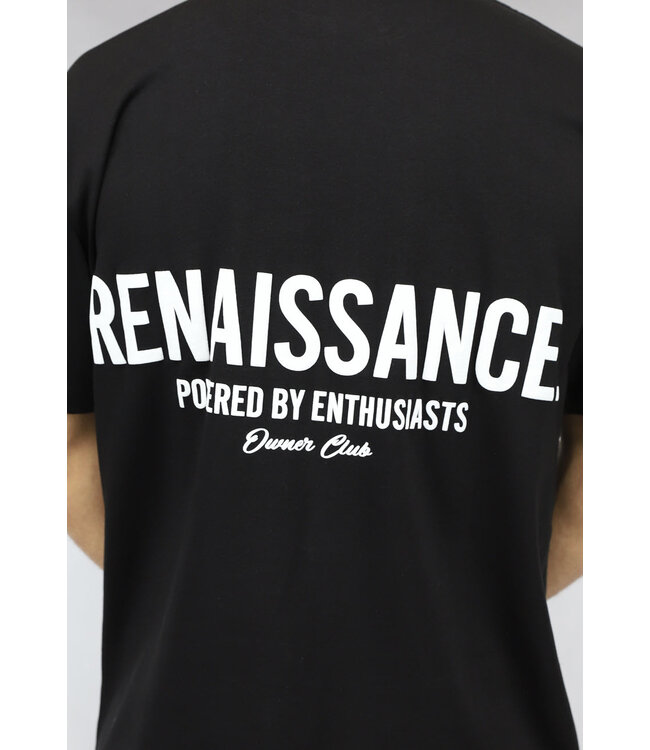 Oversized Zwart Mannen T Shirt met Renaissance Tekst