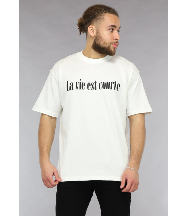 NEW0305 La vie est courte Heren T Shirt in Wit