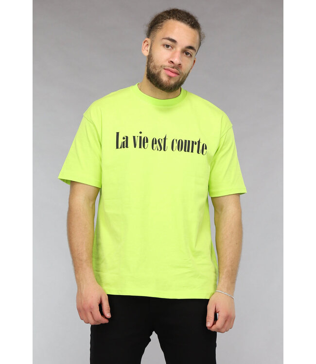 NEW0305 Neon Geel La vie est courte Heren Shirt