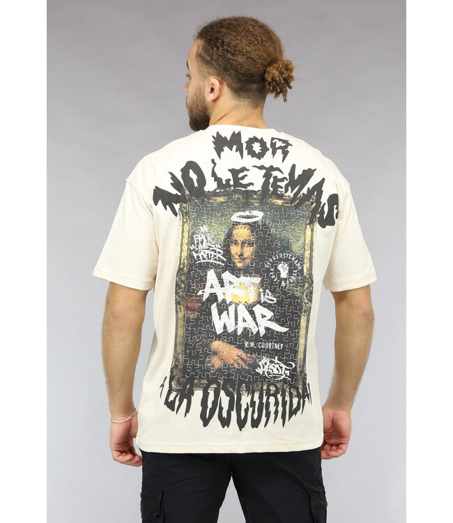 Los Ecru Heren T Shirt met Puzzel Print