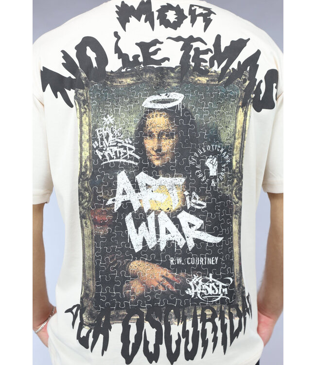 Los Ecru Heren T Shirt met Puzzel Print