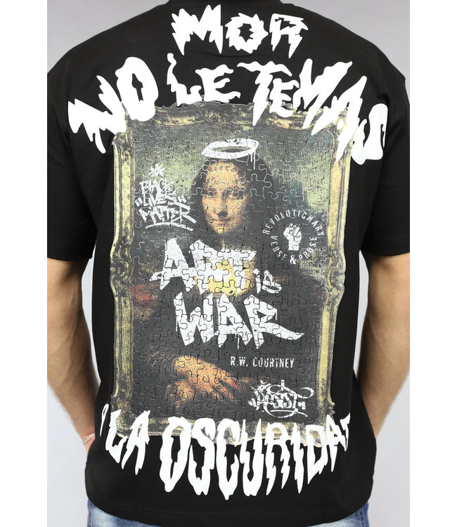 Loose Fit Zwart Mannen Shirt met Puzzel Print