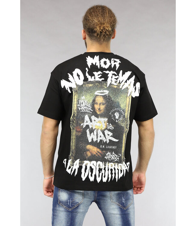 Loose Fit Zwart Mannen Shirt met Puzzel Print