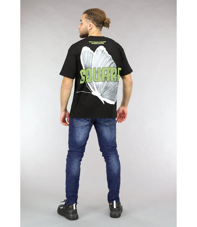 Zwart Mannen Shirt met Butterfly Print