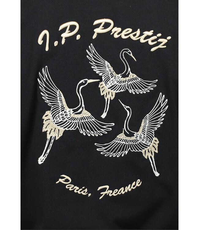 Zwart Mannen T Shirt met Geborduurde Vogel